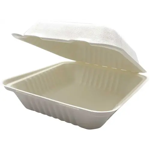 8 in. x 8 in. x 3.19 in. Natural Deep 1-Compartment Molded Fiber Hinged Container 200-Per Case - pack of 200 8 in. x 8 in. x 3.19 in. Natural Deep 1-Compartment Molded Fiber Hinged Container 200-Per Case - pack of 200