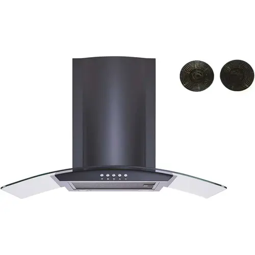 30 in. Convertible Wall Mount Range Hood in Black with Mesh Filters, Charcoal Filters and Push Button Control 30 in. Convertible Wall Mount Range Hood in Black with Mesh Filters, Charcoal Filters and Push Button Control
