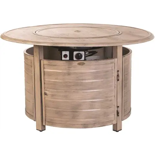 Thatcher 42 in. x 24 in. Round Aluminum Propane Fire Pit Table in Driftwood Thatcher 42 in. x 24 in. Round Aluminum Propane Fire Pit Table in Driftwood