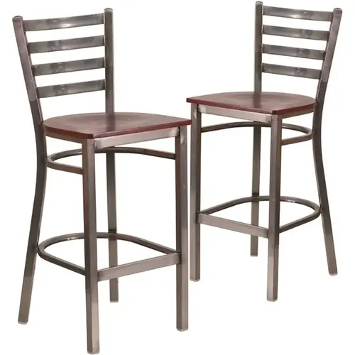 28.75 in. Mahogany Wood Seat/Clear Coated Metal Frame Bar Stool