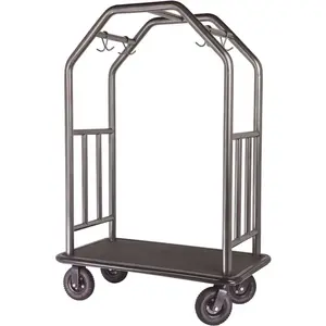 Hospitality 1 Source CCPCGRDBL Coastal Series Powder Coated Stainless Steel Bellman's Cart with Black Rubber Mat Deck Grey