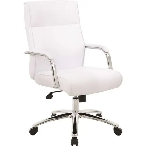 White Executive Desk Chair with Chrome Finish Base and Padded Arms White Executive Desk Chair with Chrome Finish Base and Padded Arms