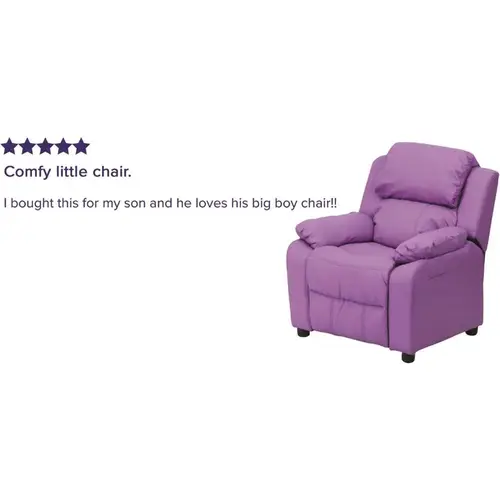 Deluxe Padded Contemporary Lavender Vinyl Kids Recliner with Storage Arms Deluxe Padded Contemporary Lavender Vinyl Kids Recliner with Storage Arms