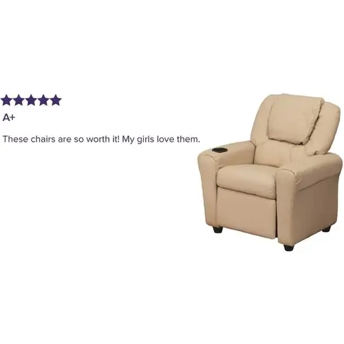 Contemporary Beige Vinyl Kids Recliner with Cup Holder and Headrest Contemporary Beige Vinyl Kids Recliner with Cup Holder and Headrest