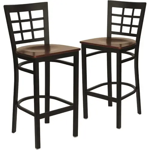 27.125 in. Mahogany Wood Seat/Black Metal Frame Bar Stool