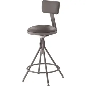 BEY-BERK 6524HB National Public Seating 24 in. to 30 in. Height Adjustable Grey Heavy Duty Vinyl Padded Swivel Steel Stool with Backrest Gray