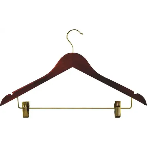 Womens Hanger Walnut Contoured Standard Hook in Brass - pack of 100