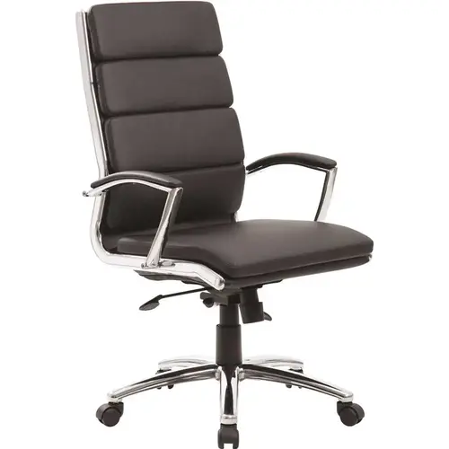 High Back Black Leather Executive Chair Chrome Finish Arms Ergonomic Seat Height Adjustment High Back Black Leather Executive Chair Chrome Finish Arms Ergonomic Seat Height Adjustment