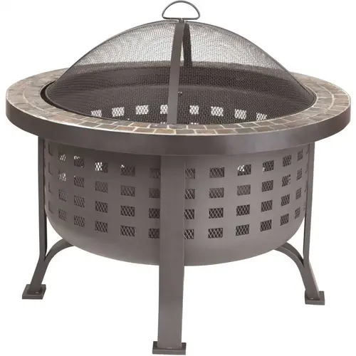 Alpina 30 in. Round Steel Fire Pit with Slate Top Black