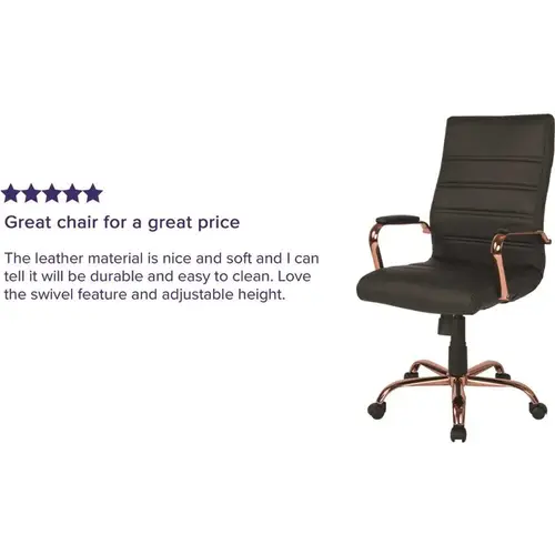 Whitney High Back Faux Leather Swivel Ergonomic Office Chair in Black/Rose Gold Frame with Arms Whitney High Back Faux Leather Swivel Ergonomic Office Chair in Black/Rose Gold Frame with Arms