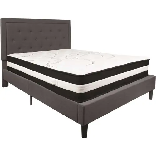 Dark Gray Queen Platform Bed and Mattress Set