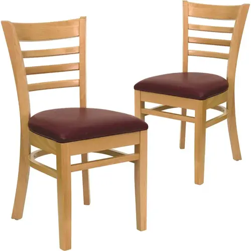 Burgundy Vinyl Seat/Natural Wood Frame Restaurant Chairs Burgundy Vinyl Seat/Natural Wood Frame Restaurant Chairs
