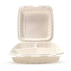 Empress Earth EPPHL-93 9 in. x 9 in. x 3 in. Natural Mineral Filled PP 3-Compartment Hinged Container 150-Per Case - pack of 150