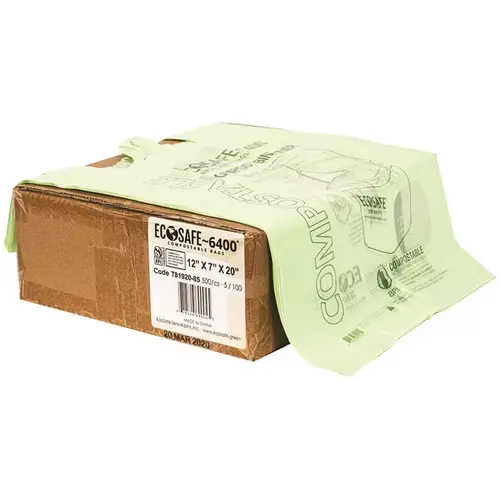 Compostable Checkout bag 0.85 mil 12"x7"x20" Green - pack of 500 Compostable Checkout bag 0.85 mil 12"x7"x20" Green - pack of 500