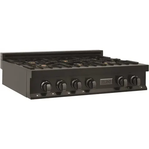 36" Porcelain Gas Stovetop in Black Stainless with 6 Gas Burners 36" Porcelain Gas Stovetop in Black Stainless with 6 Gas Burners