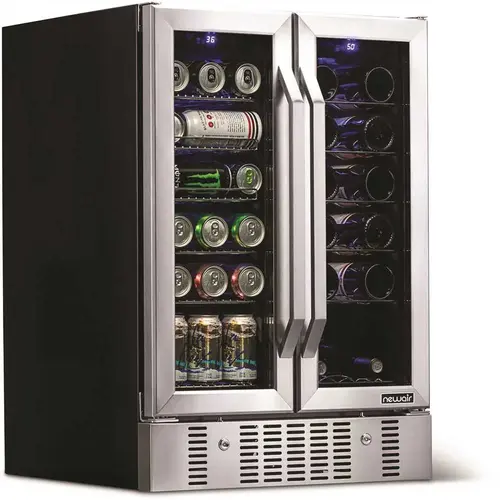 Dual Zone 24 in. Built-In 18-Bottle and 58 Can Wine and Beverage Cooler Fridge with French Doors - Stainless Steel Dual Zone 24 in. Built-In 18-Bottle and 58 Can Wine and Beverage Cooler Fridge with French Doors - Stainless Steel