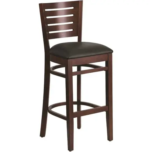 31.5 in. Black Vinyl Seat/Walnut Wood Frame Bar Stool 31.5 in. Black Vinyl Seat/Walnut Wood Frame Bar Stool