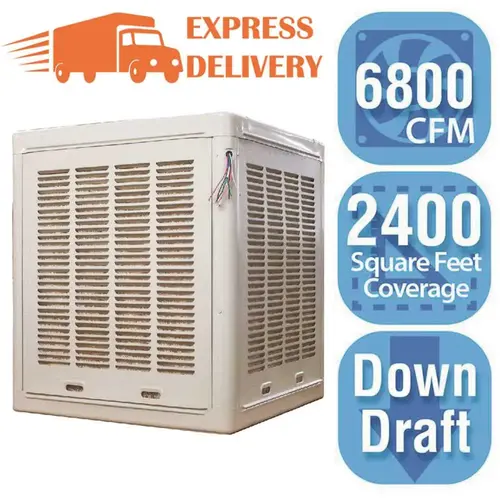 6,800 CFM Down-Draft Aspen Evaporative Cooler for 2,400 sq. ft. (Motor not Included) White 6,800 CFM Down-Draft Aspen Evaporative Cooler for 2,400 sq. ft. (Motor not Included) White