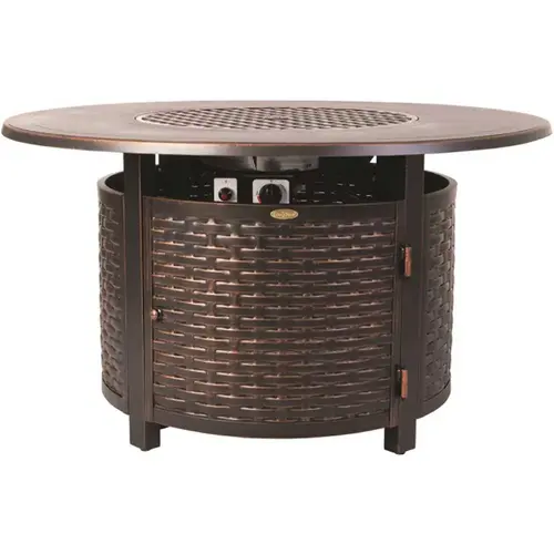 Florence 44 in. x 24 in. Round Aluminum Propane Fire Pit Table in Antique Bronze with Vinyl Cover