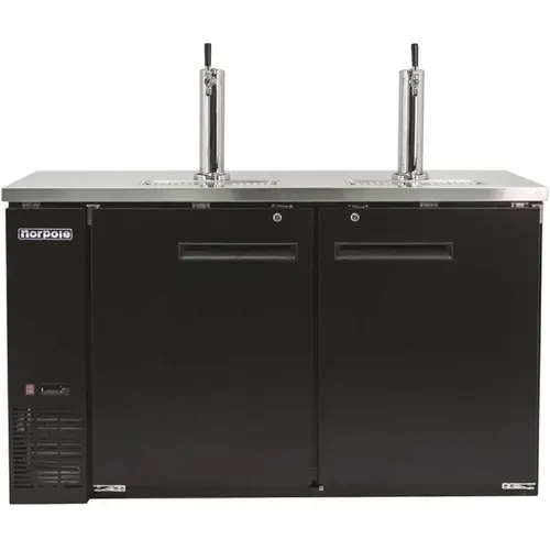 61 in. 16 cu. ft. 2 Door Direct Draw Beer kegerator Dispenser with Double Tap in Black 61 in. 16 cu. ft. 2 Door Direct Draw Beer kegerator Dispenser with Double Tap in Black