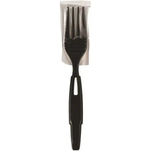 SmartStock Series-W Heavy-Weight Black, Disposable Polypropylene Wrapped Plastic Forks & Sporks, Black - pack of 24