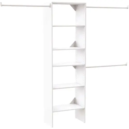 Selectives 60 in. W - 120 in. W White Reach-In Tower Wall Mount 6-Shelf Wood Closet System Selectives 60 in. W - 120 in. W White Reach-In Tower Wall Mount 6-Shelf Wood Closet System