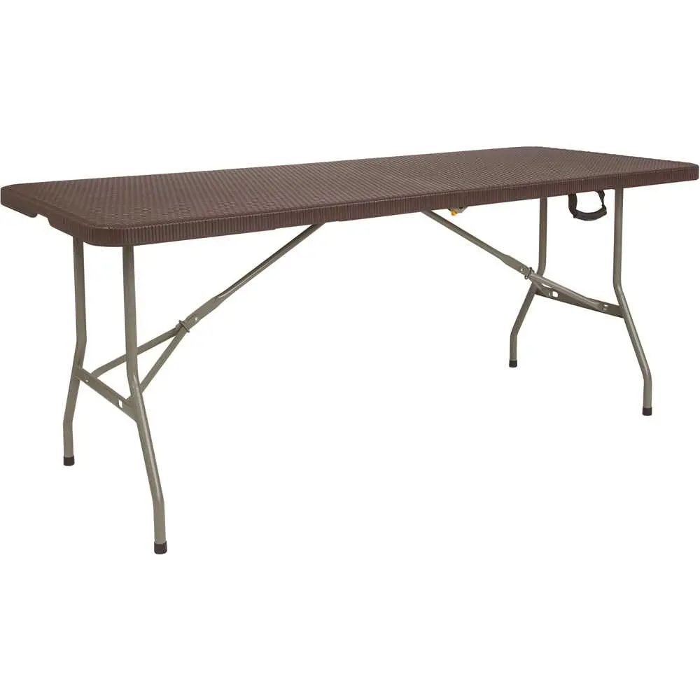 National Brand Alternative 71 in. Brown Plastic Tabletop Metal Frame Folding Table CGA-FLF-239675-BR-HD