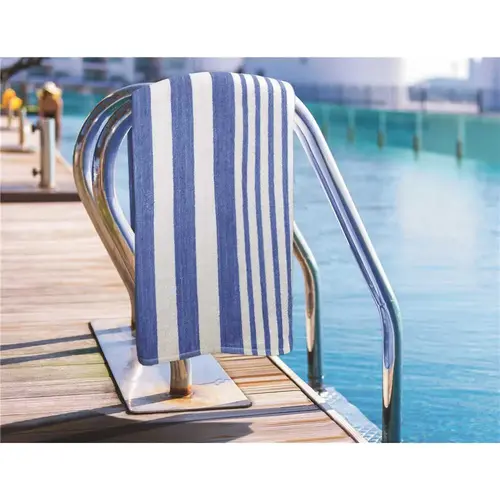 30 in. x 60 in., 9 lbs. White Pool Towel with Blue Tropical Stripes - pack of 36 30 in. x 60 in., 9 lbs. White Pool Towel with Blue Tropical Stripes - pack of 36