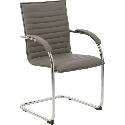 Grey Designer Side Arm Chair Caressoft Vinyl Chrome Arms and Frame Plastic Floor Glides Grey Designer Side Arm Chair Caressoft Vinyl Chrome Arms and Frame Plastic Floor Glides