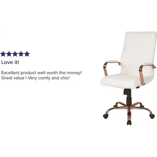 Whitney High Back Faux Leather Swivel Ergonomic Office Chair in White/Rose Gold Frame with Arms Whitney High Back Faux Leather Swivel Ergonomic Office Chair in White/Rose Gold Frame with Arms