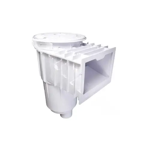 Gunite Skimmer, White Body/ White Cover, ABS Body/ PVC Port with Round Cover, Dual Port, Standard Basket, Float Valve, 2" Socket x 2-1/2" Spigot Gunite Skimmer, White Body/ White Cover, ABS Body/ PVC Port with Round Cover, Dual Port, Standard Basket, Float Valve, 2" Socket x 2-1/2" Spigot