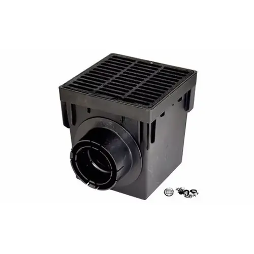12" Black Square Catch Basin Drain Kit With Black Plastic Grate 12" Black Square Catch Basin Drain Kit With Black Plastic Grate