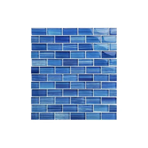 1" X 2" X 8mm Glass Tile Caribbean Blue Blend Watercolors Collection