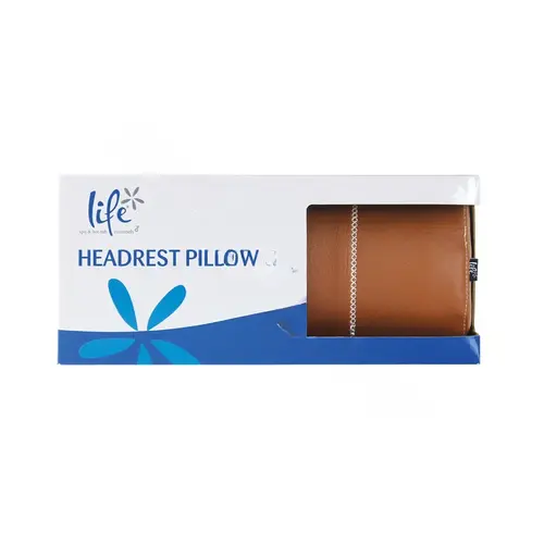 11.22" X 3.3" Tan Headrest Pillow With White Stitching