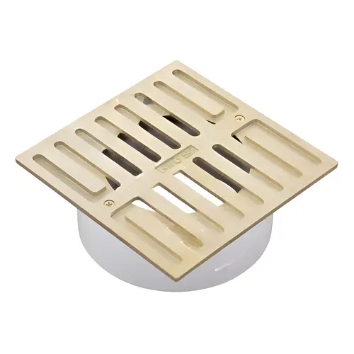 NDS Grate with Collar, 4-3/4 in L, 4-3/4 in W, Square, 3/8 in Grate Opening, Brass/PVC, Satin Brass