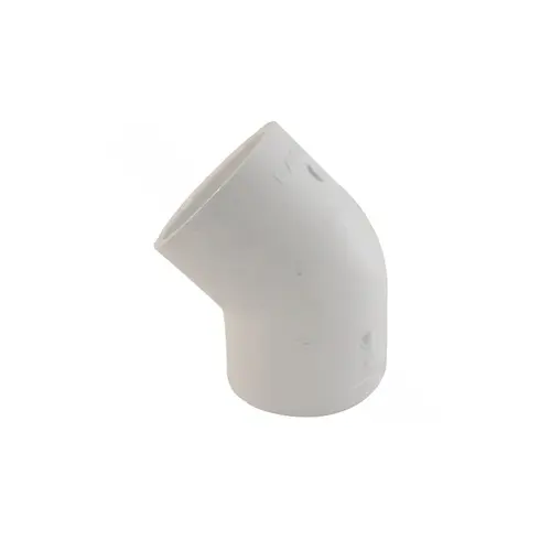 Pipe Elbow, 2 in, Slip, 45 deg Angle, PVC, SCH 40 Schedule, 280 psi Pressure White Pipe Elbow, 2 in, Slip, 45 deg Angle, PVC, SCH 40 Schedule, 280 psi Pressure White