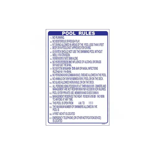 436ncp Vertical Sign Pool Rules Nc Approved Blue/White 436ncp Vertical Sign Pool Rules Nc Approved Blue/White