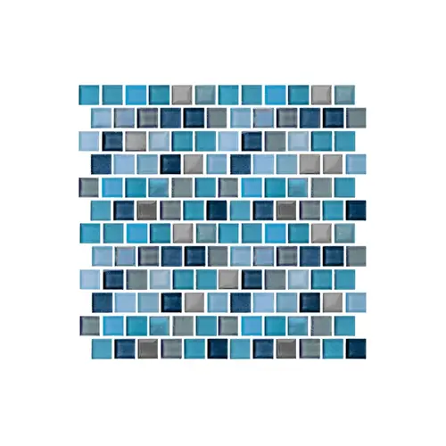 1" X 1" Jules Glass Tile Rustic Blue Blend