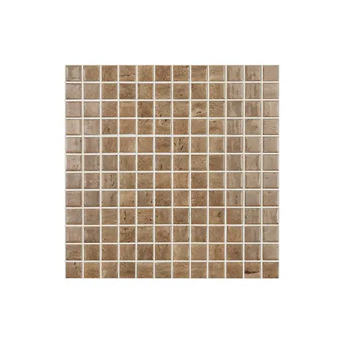 1" X 1" Stones Collection Glass Tile Travertino Noce Br - Brillo 1.075 Sqft 1" X 1" Stones Collection Glass Tile Travertino Noce Br - Brillo 1.075 Sqft