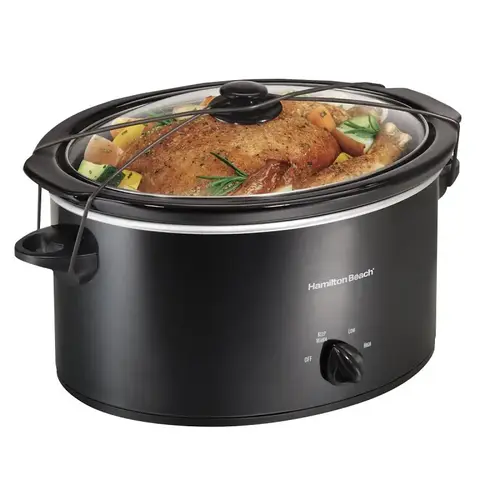 Portable Slow Cooker, 5 qt Capacity, 120 V, 250 W, Knob Control, Stoneware, Black Portable Slow Cooker, 5 qt Capacity, 120 V, 250 W, Knob Control, Stoneware, Black