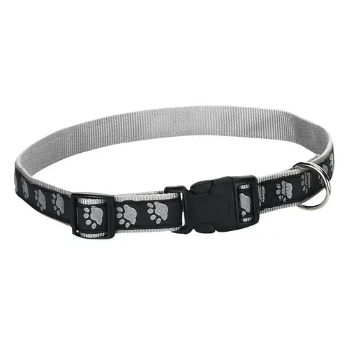 Dog Collar, 6 to 10 in L Collar, 3/8 in W Collar, Nylon, Black, Two Tone Paw Print Dog Collar, 6 to 10 in L Collar, 3/8 in W Collar, Nylon, Black, Two Tone Paw Print