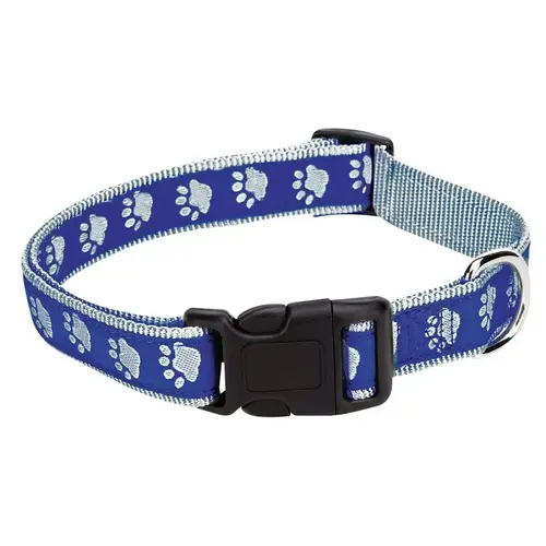 Dog Collar, 6 to 10 in L Collar, 3/8 in W Collar, Nylon, Blue, Two Tone Paw Print Dog Collar, 6 to 10 in L Collar, 3/8 in W Collar, Nylon, Blue, Two Tone Paw Print