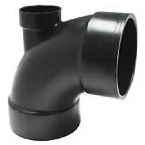 Pipe Elbow, 4 x 2 in, Hub, 90 deg Angle, ABS, Black