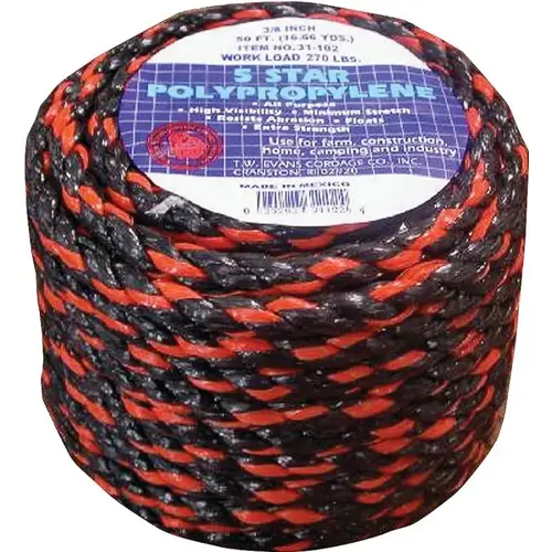 Truck Rope, 3/8 in Dia, 100 ft L, 270 lb Working Load, Polypropylene Truck Rope, 3/8 in Dia, 100 ft L, 270 lb Working Load, Polypropylene