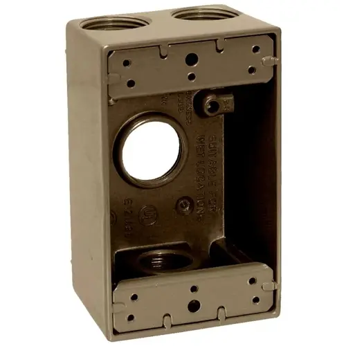 Outlet Box, 1-Gang, 4-Knockout, 4-1/2 in, Metal, Bronze, Powder-Coated Outlet Box, 1-Gang, 4-Knockout, 4-1/2 in, Metal, Bronze, Powder-Coated