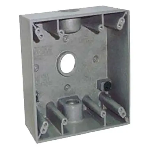 Outlet Box, 2-Gang, 3-Knockout, 3-1/2 in, Metal, Gray, Powder-Coated Outlet Box, 2-Gang, 3-Knockout, 3-1/2 in, Metal, Gray, Powder-Coated
