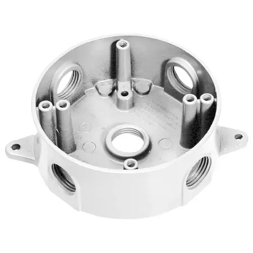 Outlet Box, 5-Knockout, 5-1/2 in, Metal, White, Powder-Coated
