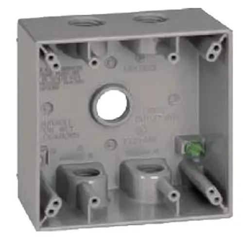 Outlet Box, 2-Gang, 5-Knockout, 5-1/2 in, Metal, Gray, Powder-Coated Outlet Box, 2-Gang, 5-Knockout, 5-1/2 in, Metal, Gray, Powder-Coated