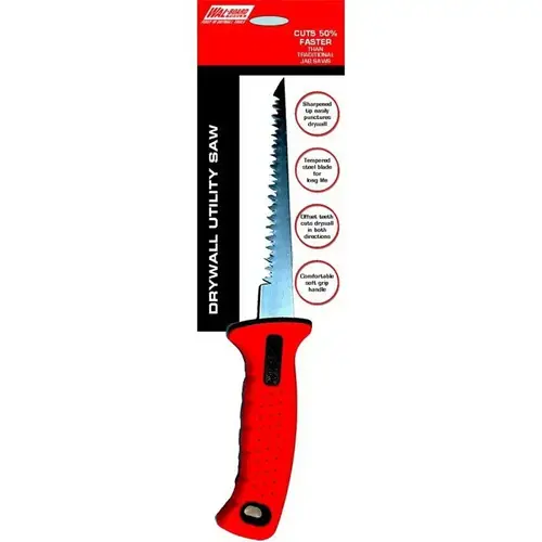 Drywall Utility Saw, 6 in L Blade, HCS Blade, 3 TPI, Soft Grip Handle, Rubber Handle Drywall Utility Saw, 6 in L Blade, HCS Blade, 3 TPI, Soft Grip Handle, Rubber Handle