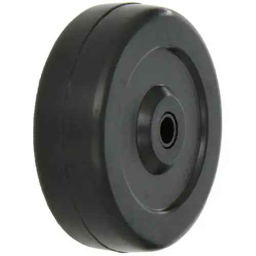 Caster Wheel, 4 in Dia Wheel, 3/8 in Dia Bore, 1 in Thick Wheel, 140 lb Load, Soft Rubber, Black